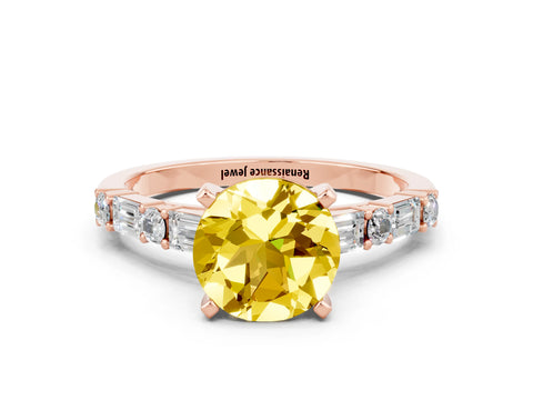Rose gold Round Cut Yellow Sapphire Solitaire with Side Baguettes and Channel Set Band_24