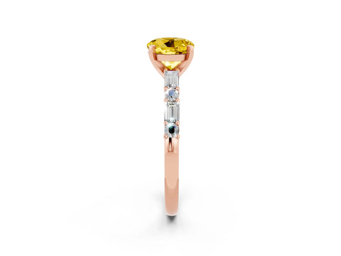 Rose gold Round Cut Yellow Sapphire Solitaire with Side Baguettes and Channel Set Band_26
