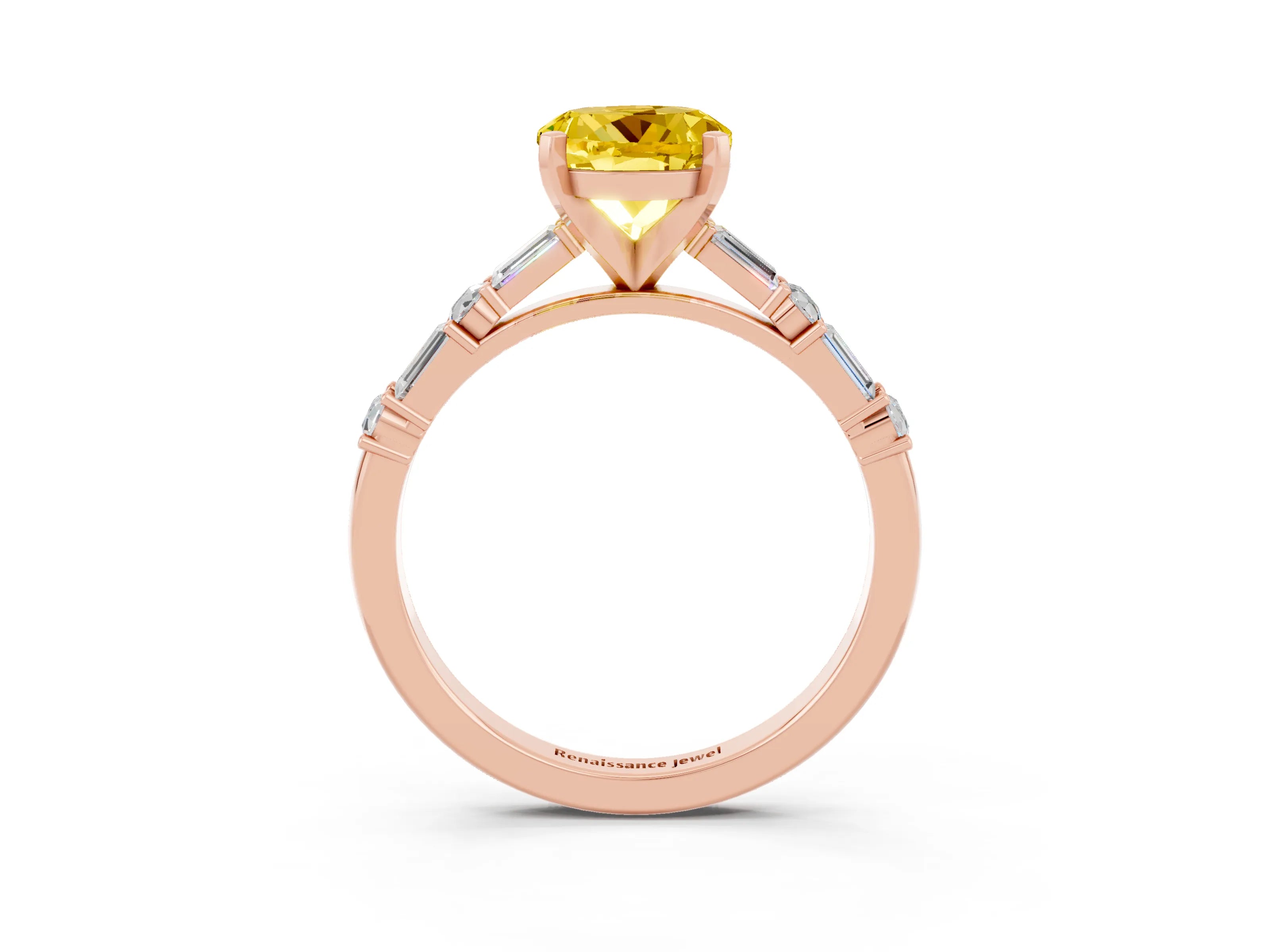 Rose gold Round Cut Yellow Sapphire Solitaire with Side Baguettes and Channel Set Band_27