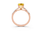 Rose gold Round Cut Yellow Sapphire Solitaire with Side Baguettes and Channel Set Band_27