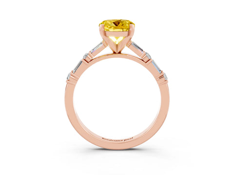 Rose gold Round Cut Yellow Sapphire Solitaire with Side Baguettes and Channel Set Band_27
