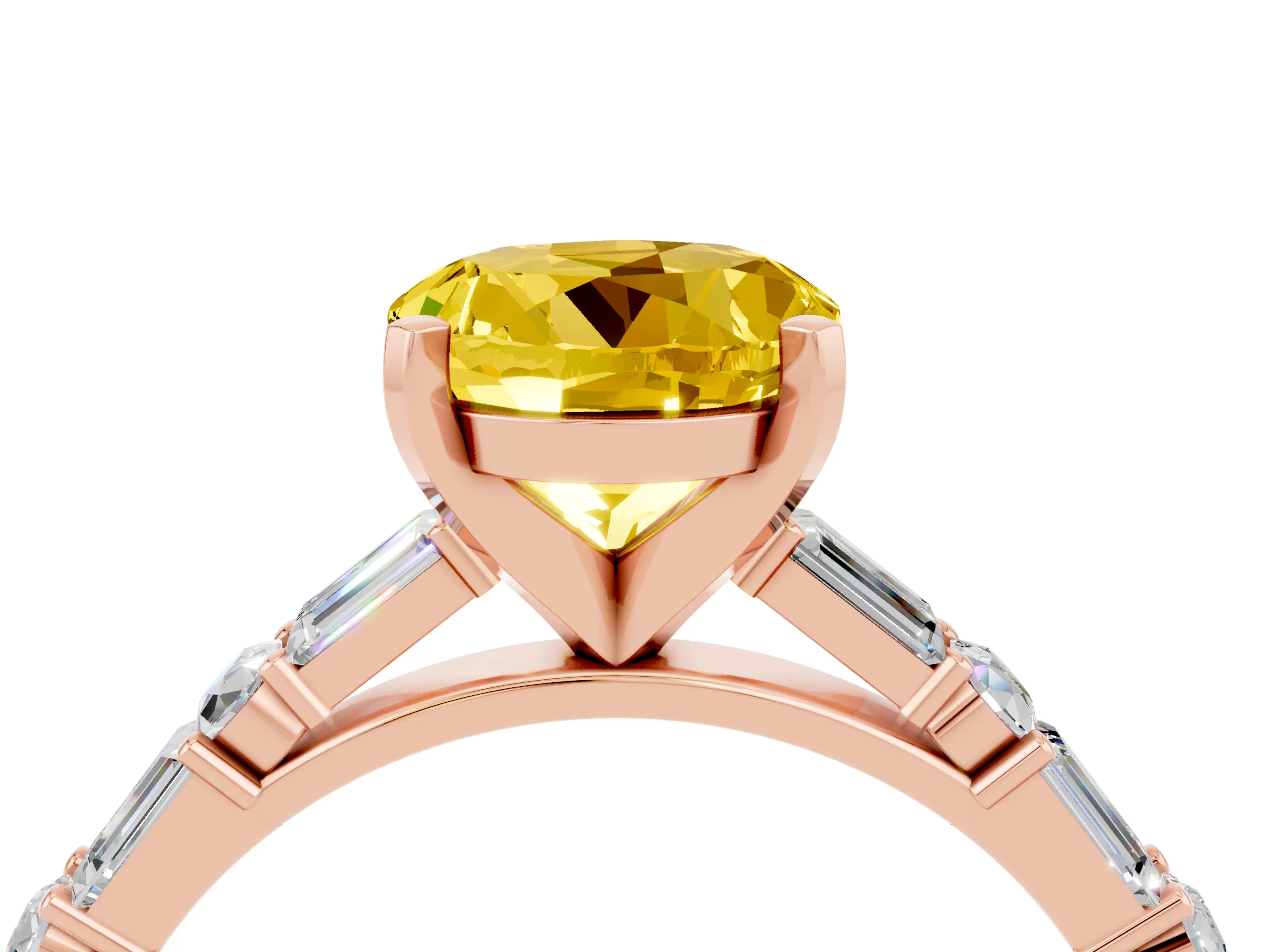 Rose gold Round Cut Yellow Sapphire Solitaire with Side Baguettes and Channel Set Band_28