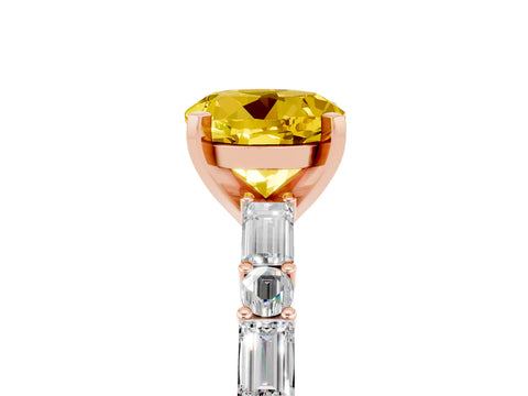 Rose gold Round Cut Yellow Sapphire Solitaire with Side Baguettes and Channel Set Band_29