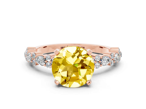 Rose gold Round Cut Yellow Sapphire Solitaire with Side Stones, Pave Band, Four-Prong Setting_72