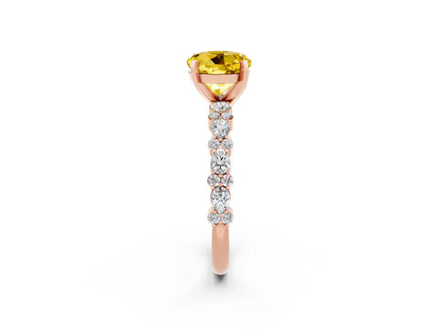 Rose gold Round Cut Yellow Sapphire Solitaire with Side Stones, Pave Band, Four-Prong Setting_74