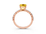 Rose gold Round Cut Yellow Sapphire Solitaire with Side Stones, Pave Band, Four-Prong Setting_75