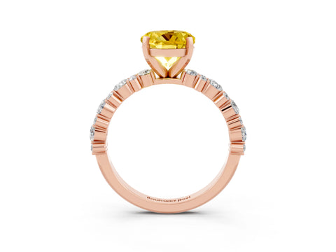 Rose gold Round Cut Yellow Sapphire Solitaire with Side Stones, Pave Band, Four-Prong Setting_75