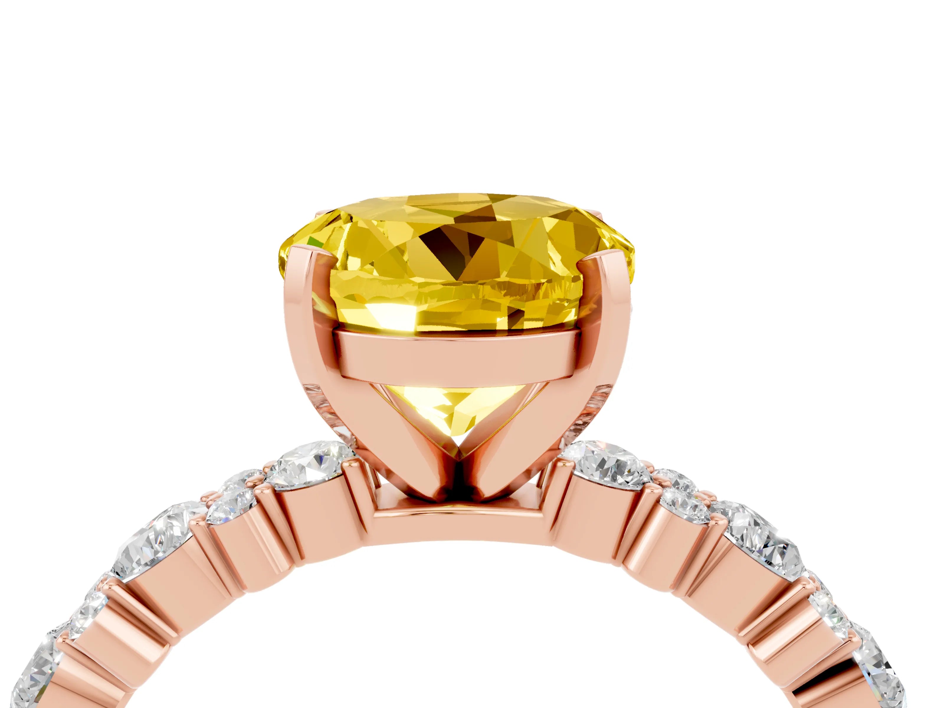 Rose gold Round Cut Yellow Sapphire Solitaire with Side Stones, Pave Band, Four-Prong Setting_76