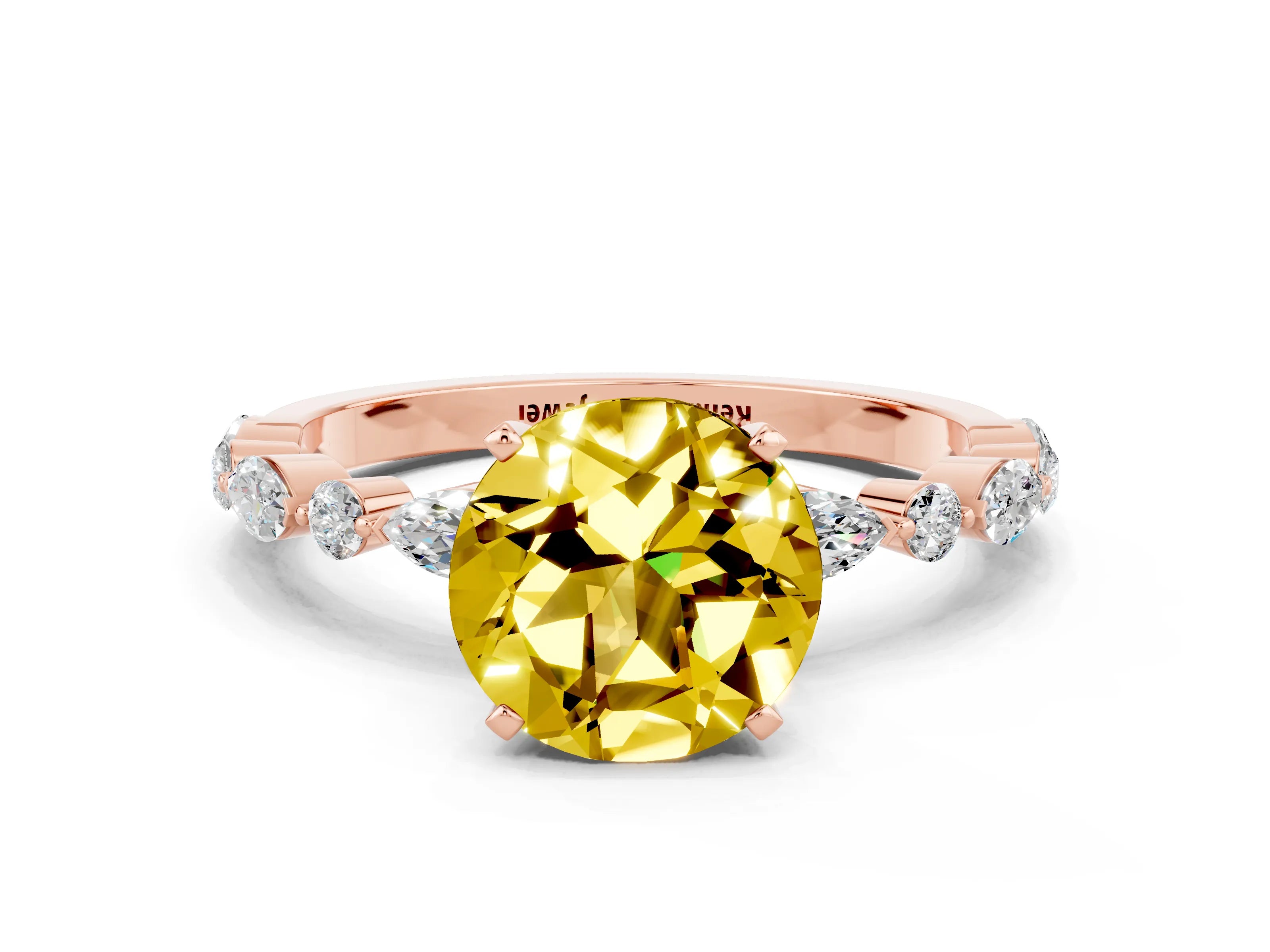 Rose gold Round Cut Yellow Sapphire Solitaire with Side Stones on a Pavé Band and Four-Prong Setting_24