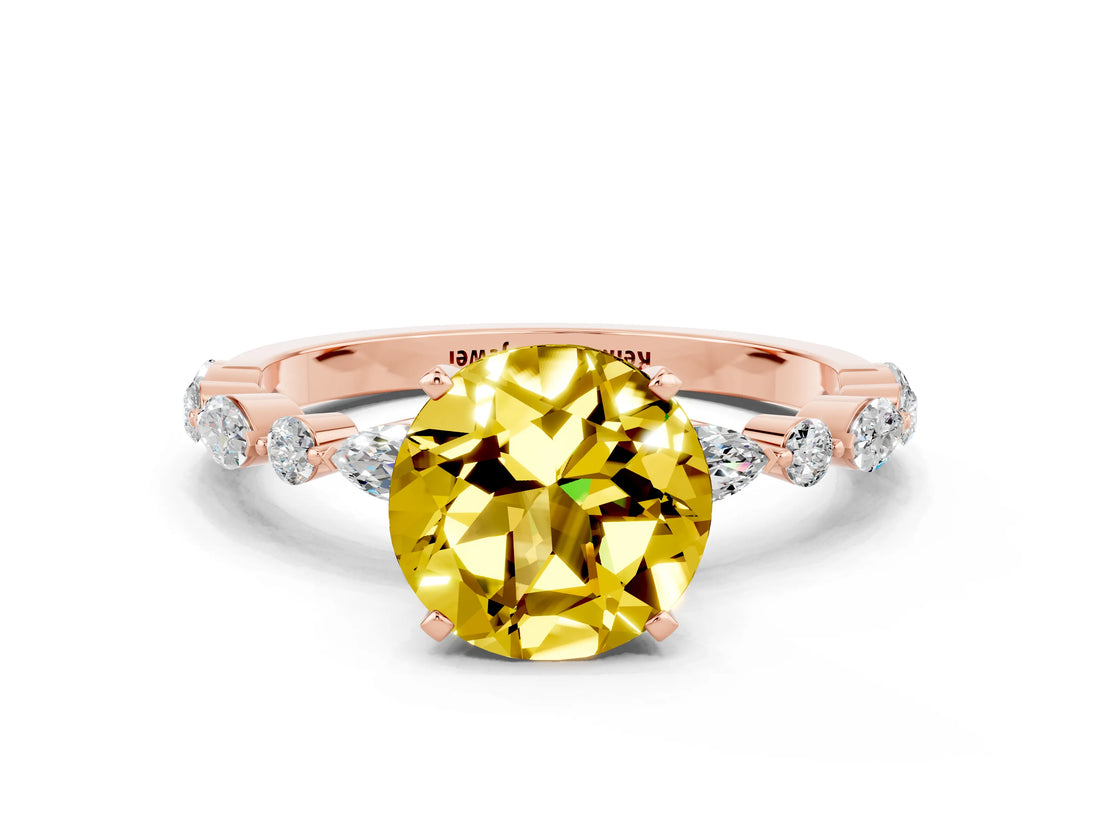 Rose gold Round Cut Yellow Sapphire Solitaire with Side Stones on a Pavé Band and Four-Prong Setting_24