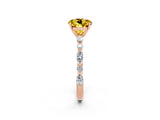 Rose gold Round Cut Yellow Sapphire Solitaire with Side Stones on a Pavé Band and Four-Prong Setting_26