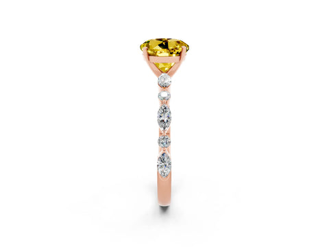 Rose gold Round Cut Yellow Sapphire Solitaire with Side Stones on a Pavé Band and Four-Prong Setting_26