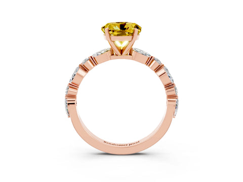 Rose gold Round Cut Yellow Sapphire Solitaire with Side Stones on a Pavé Band and Four-Prong Setting_27