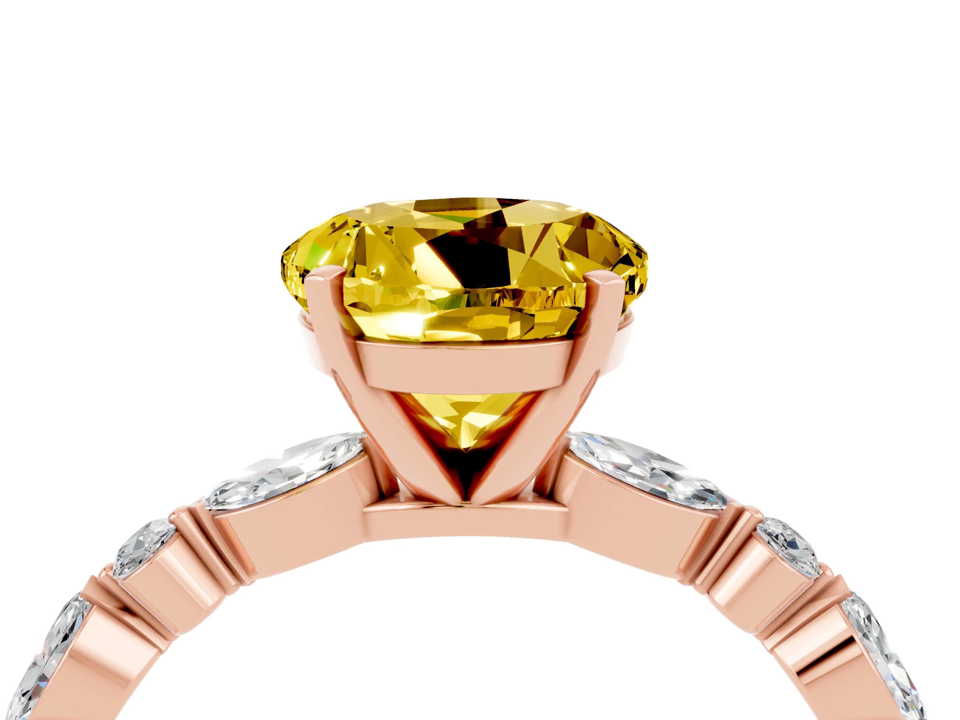 Rose gold Round Cut Yellow Sapphire Solitaire with Side Stones on a Pavé Band and Four-Prong Setting_28