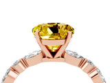 Rose gold Round Cut Yellow Sapphire Solitaire with Side Stones on a Pavé Band and Four-Prong Setting_28