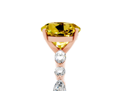 Rose gold Round Cut Yellow Sapphire Solitaire with Side Stones on a Pavé Band and Four-Prong Setting_29