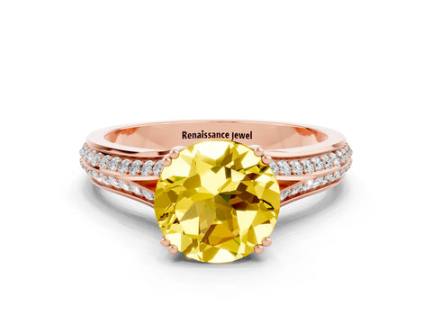 Rose gold Round Cut Yellow Sapphire Split Shank Engagement Ring with Pavé Band_25
