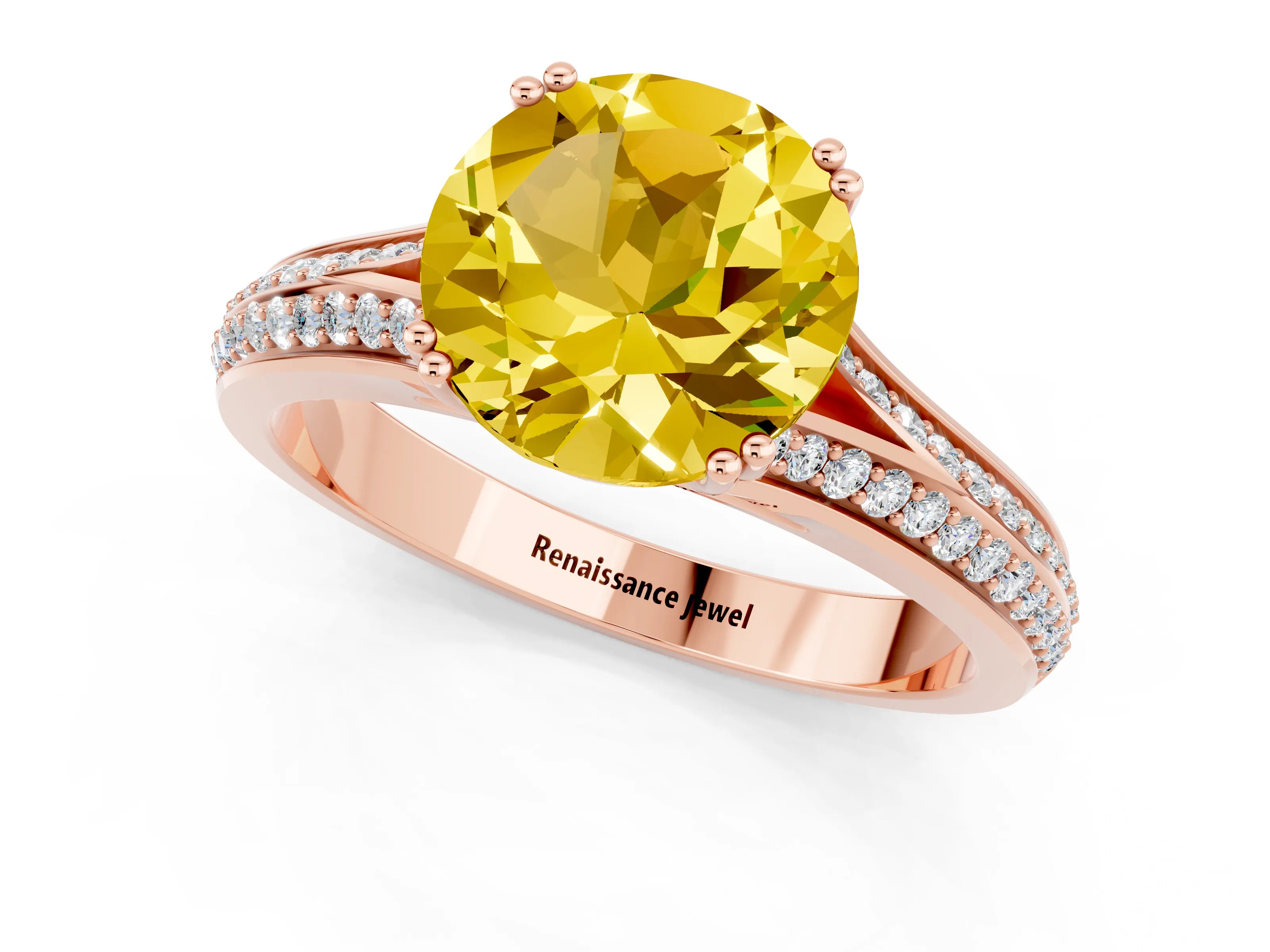 Rose gold Round Cut Yellow Sapphire Split Shank Engagement Ring with Pavé Band_26