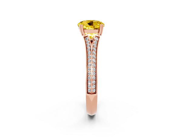 Rose gold Round Cut Yellow Sapphire Split Shank Engagement Ring with Pavé Band