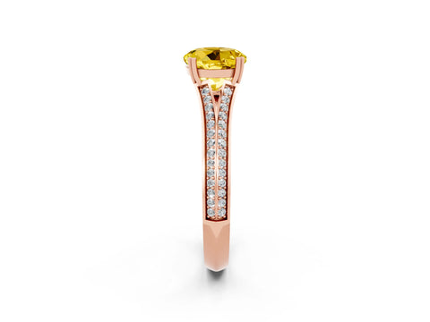 Rose gold Round Cut Yellow Sapphire Split Shank Engagement Ring with Pavé Band_27