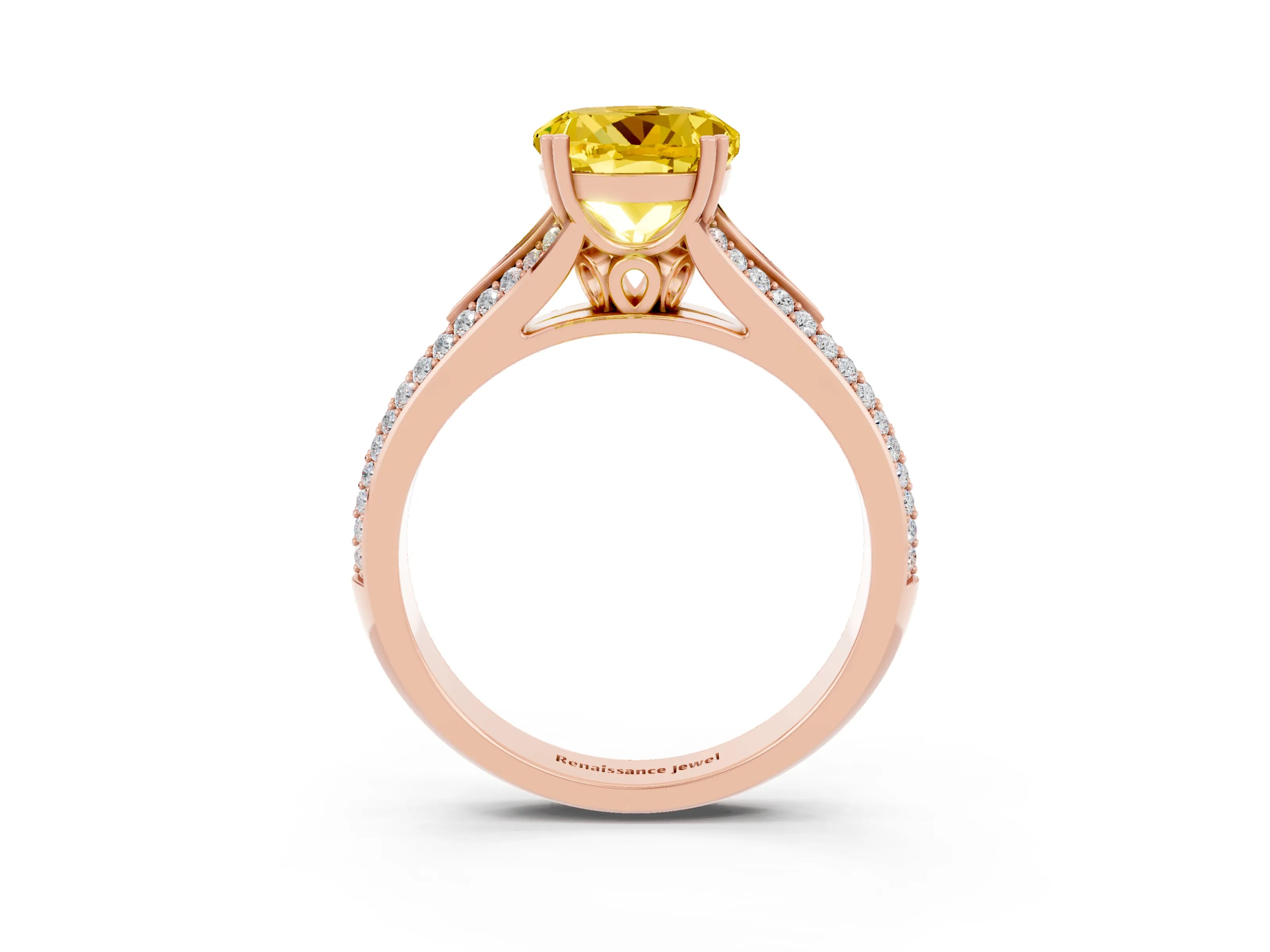 Rose gold Round Cut Yellow Sapphire Split Shank Engagement Ring with Pavé Band_28