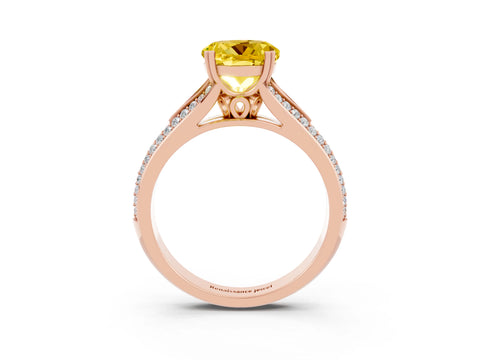 Rose gold Round Cut Yellow Sapphire Split Shank Engagement Ring with Pavé Band_28