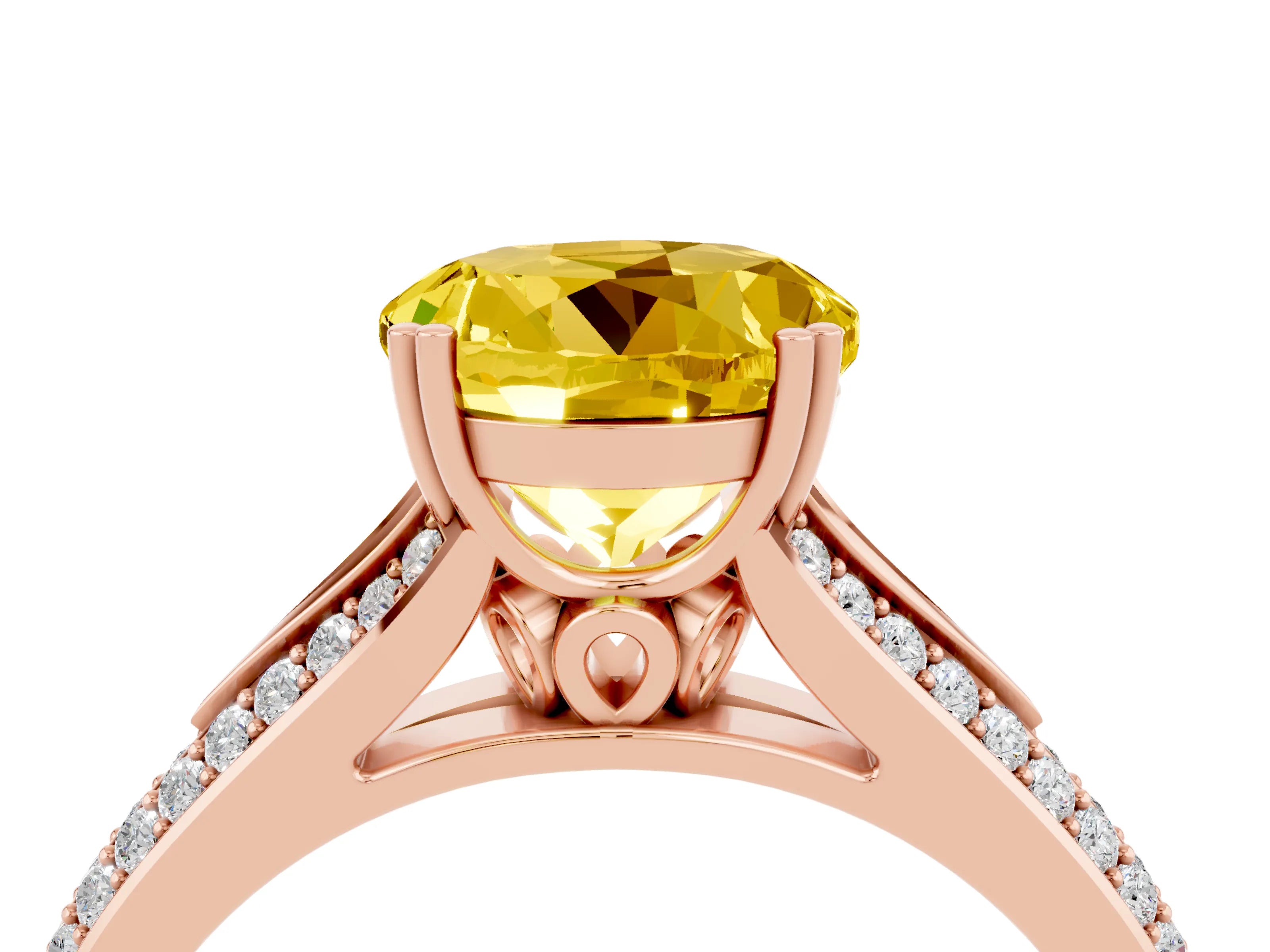 Rose gold Round Cut Yellow Sapphire Split Shank Engagement Ring with Pavé Band_29
