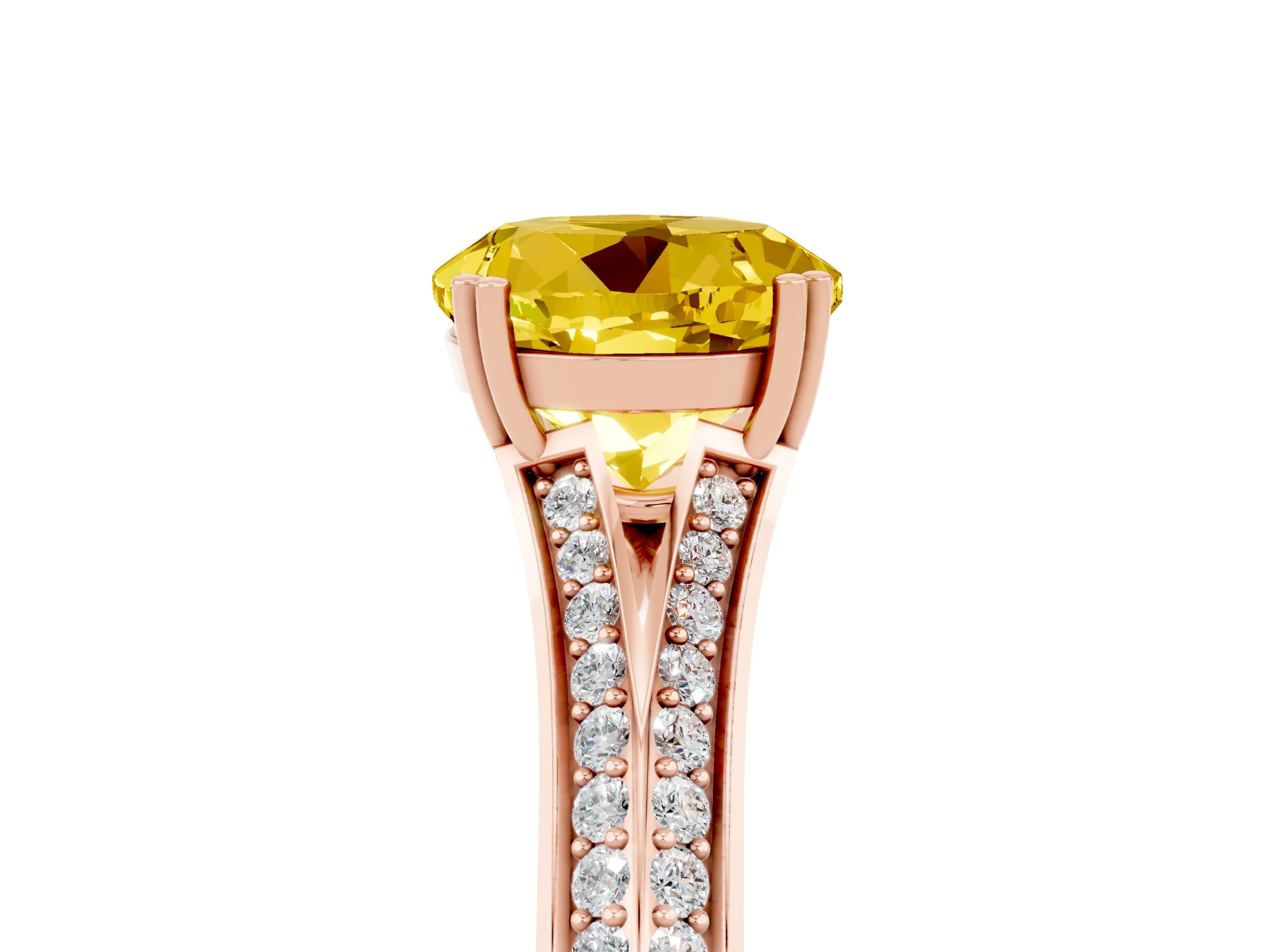 Rose gold Round Cut Yellow Sapphire Split Shank Engagement Ring with Pavé Band_30