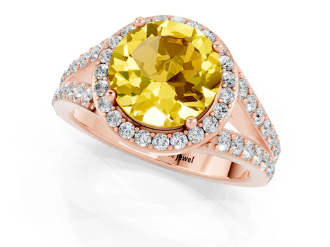 Rose gold Round Cut Yellow Sapphire Split Shank Halo Ring with Four-Prong Setting_13