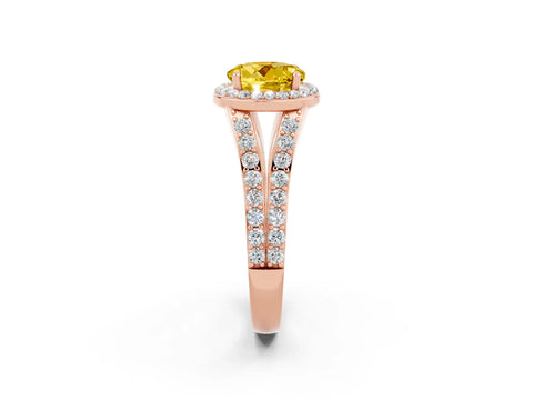 Rose gold Round Cut Yellow Sapphire Split Shank Halo Ring with Four-Prong Setting_14