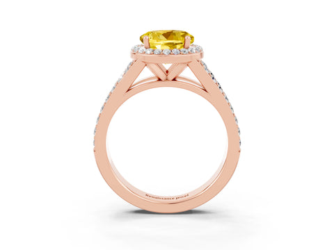 Rose gold Round Cut Yellow Sapphire Split Shank Halo Ring with Four-Prong Setting_15