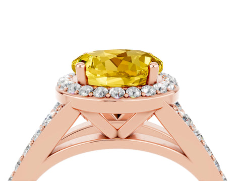 Rose gold Round Cut Yellow Sapphire Split Shank Halo Ring with Four-Prong Setting_16