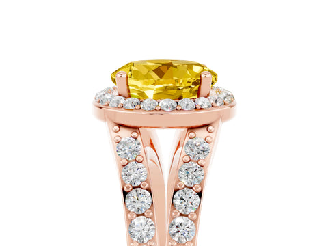 Rose gold Round Cut Yellow Sapphire Split Shank Halo Ring with Four-Prong Setting_17