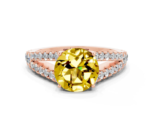Rose gold Round Cut Yellow Sapphire Split Shank Pavé Engagement Ring with Four-Prong Setting