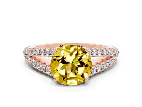 Rose gold Round Cut Yellow Sapphire Split Shank Pavé Engagement Ring with Four-Prong Setting_12