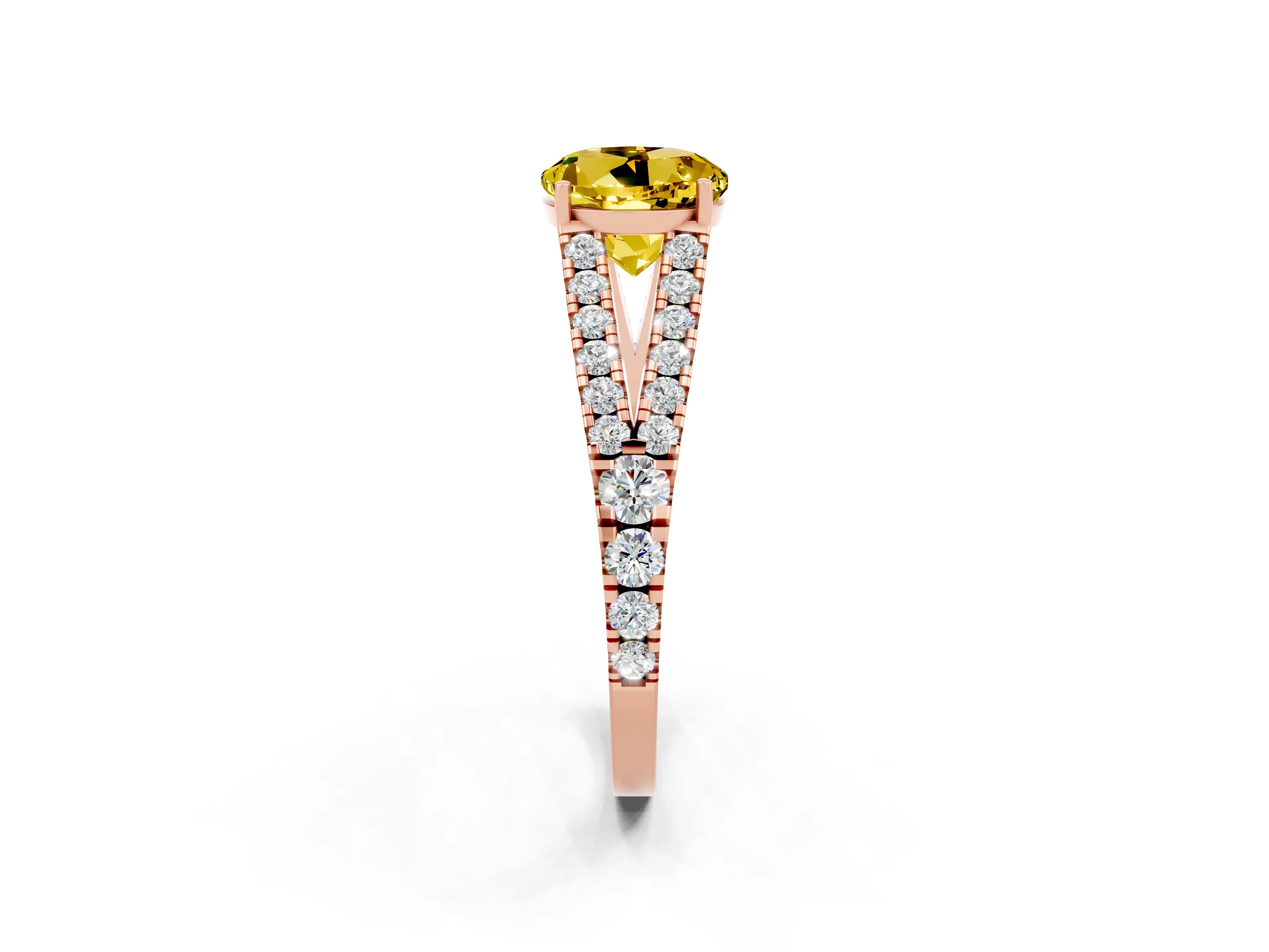 Rose gold Round Cut Yellow Sapphire Split Shank Pavé Engagement Ring with Four-Prong Setting_14