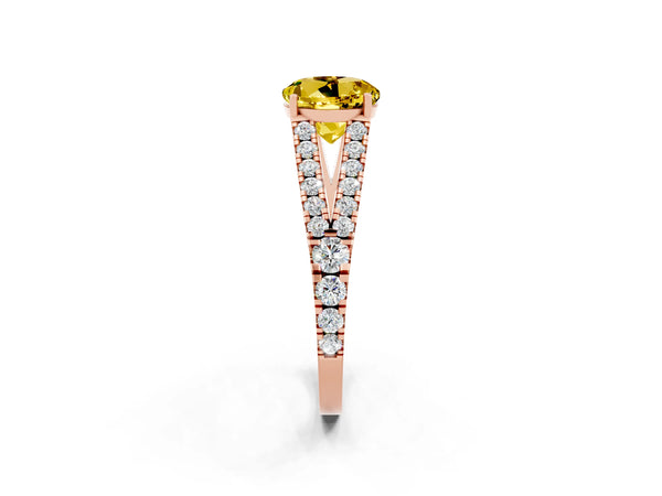 Rose gold Round Cut Yellow Sapphire Split Shank Pavé Engagement Ring with Four-Prong Setting