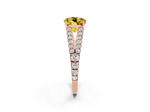 Rose gold Round Cut Yellow Sapphire Split Shank Pavé Engagement Ring with Four-Prong Setting_14