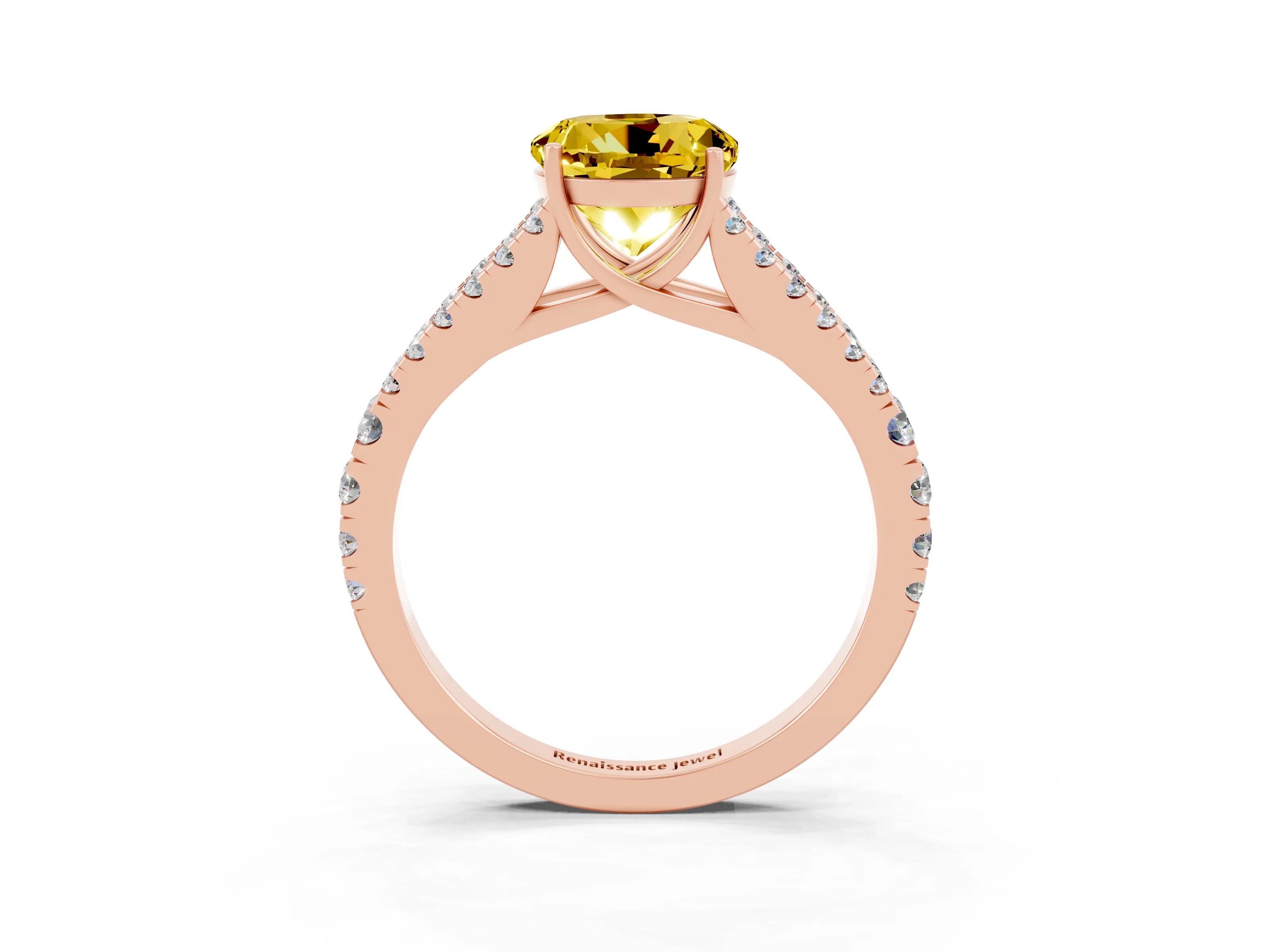 Rose gold Round Cut Yellow Sapphire Split Shank Pavé Engagement Ring with Four-Prong Setting_15