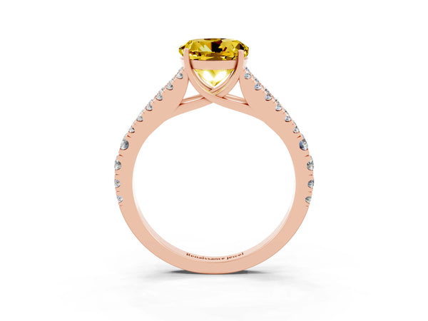 Rose gold Round Cut Yellow Sapphire Split Shank Pavé Engagement Ring with Four-Prong Setting