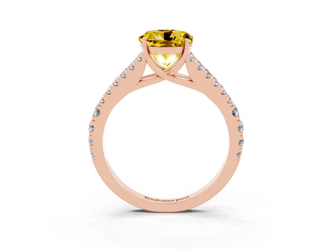 Rose gold Round Cut Yellow Sapphire Split Shank Pavé Engagement Ring with Four-Prong Setting_15