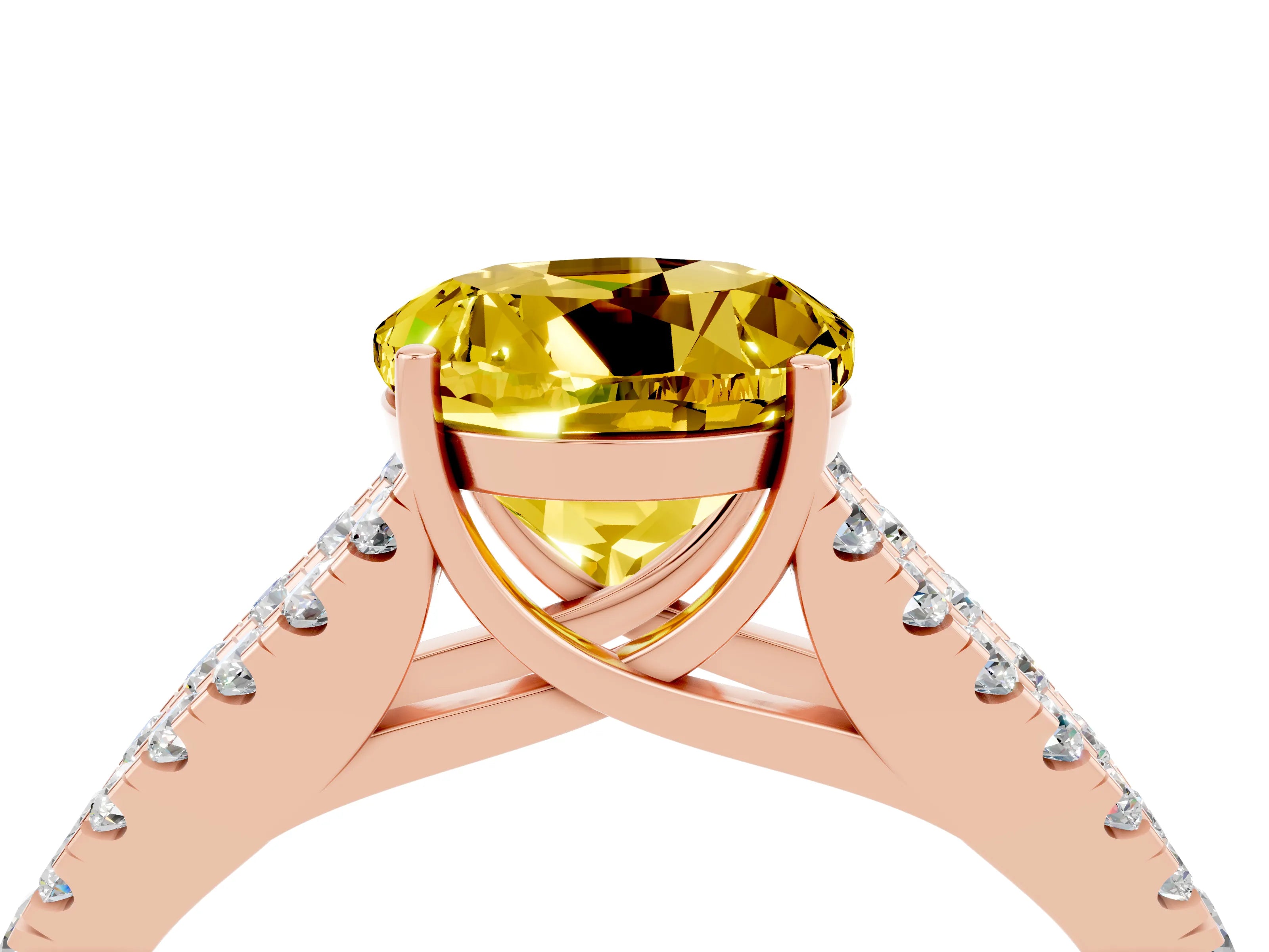 Rose gold Round Cut Yellow Sapphire Split Shank Pavé Engagement Ring with Four-Prong Setting_16