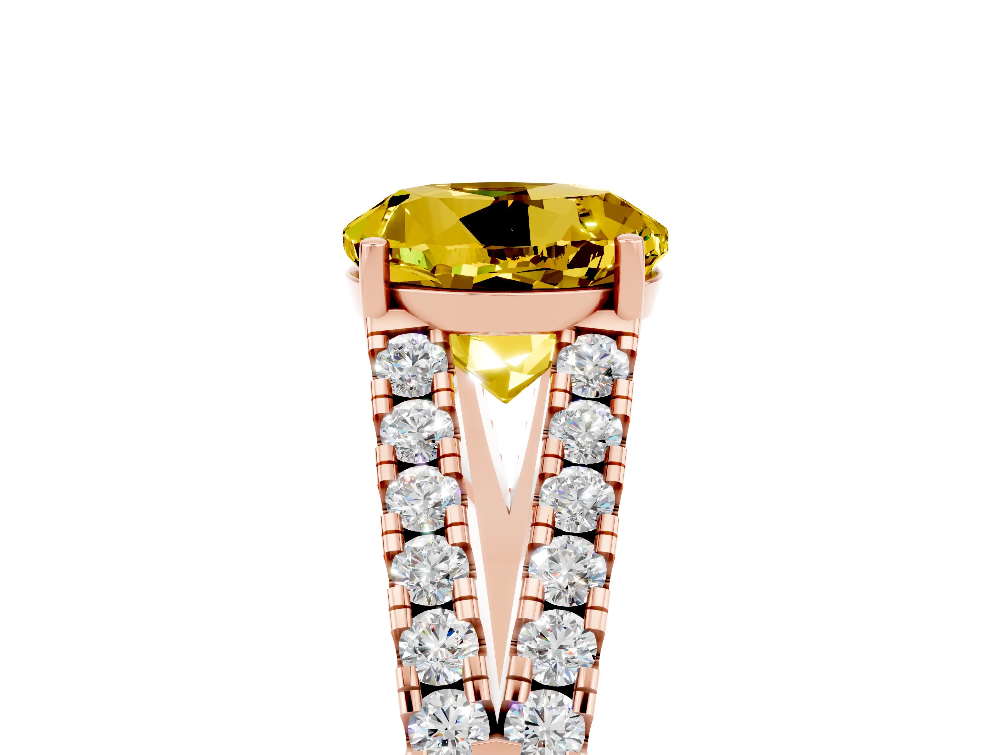 Rose gold Round Cut Yellow Sapphire Split Shank Pavé Engagement Ring with Four-Prong Setting_17