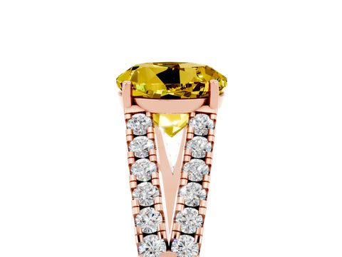 Rose gold Round Cut Yellow Sapphire Split Shank Pavé Engagement Ring with Four-Prong Setting_17