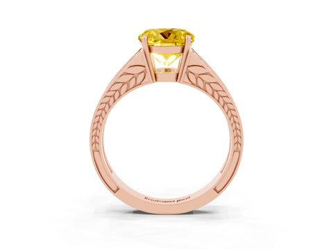 Rose gold Round Cut Yellow Sapphire Split Shank Ring with Pavé Band and Four-Prong Setting_3