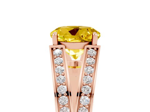Rose gold Round Cut Yellow Sapphire Split Shank Ring with Pavé Band and Four-Prong Setting_5