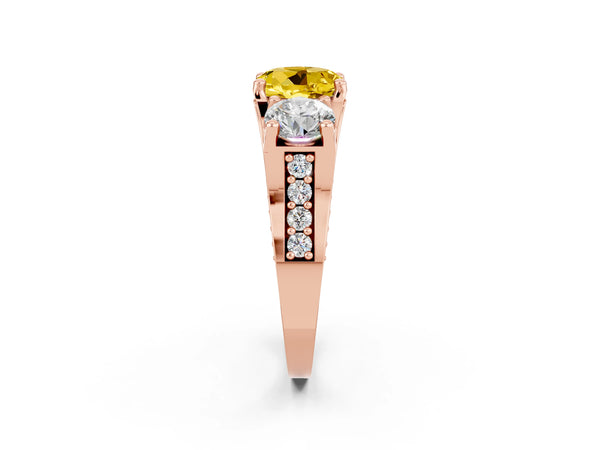 Rose gold Round Cut Yellow Sapphire Three-Stone Ring with Channel Set Band and Four-Prong Setting