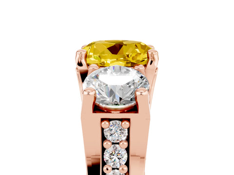 Rose gold Round Cut Yellow Sapphire Three-Stone Ring with Channel Set Band and Four-Prong Setting_5