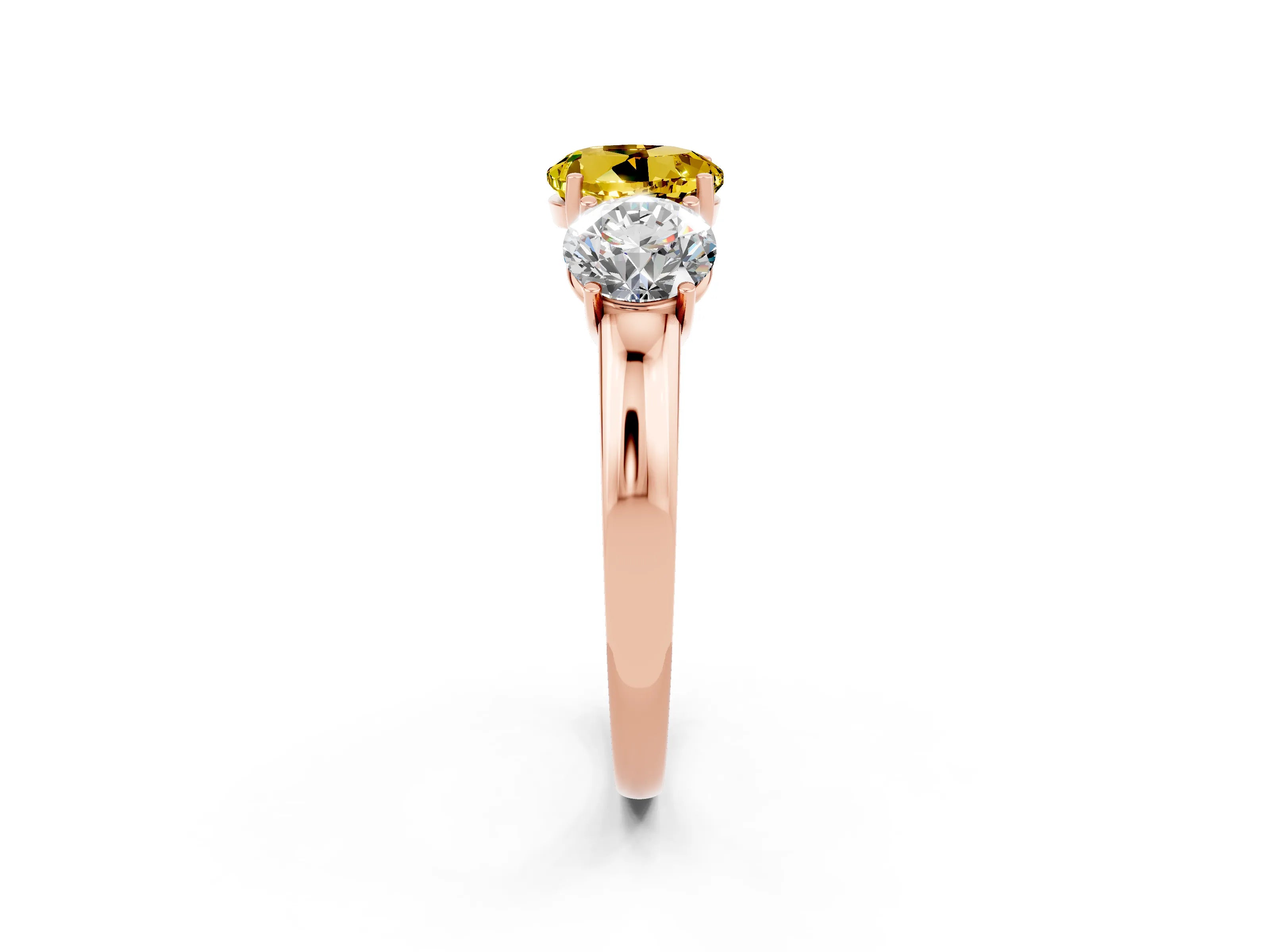 Rose gold Round Cut Yellow Sapphire Three-Stone Ring with Four-Prong Setting and Classic Band_2