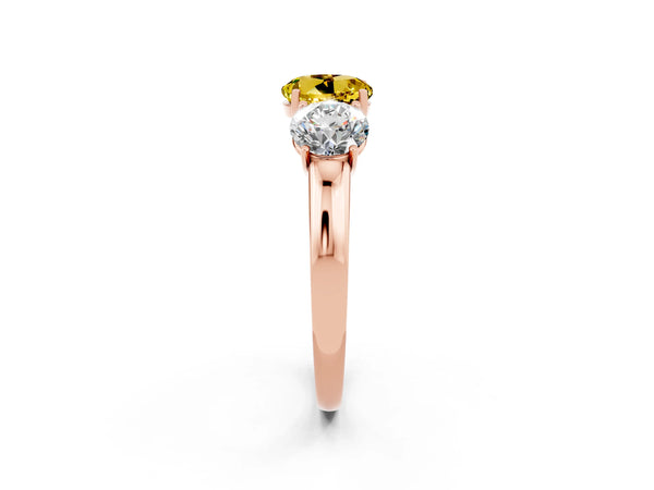 Rose gold Round Cut Yellow Sapphire Three-Stone Ring with Four-Prong Setting and Classic Band